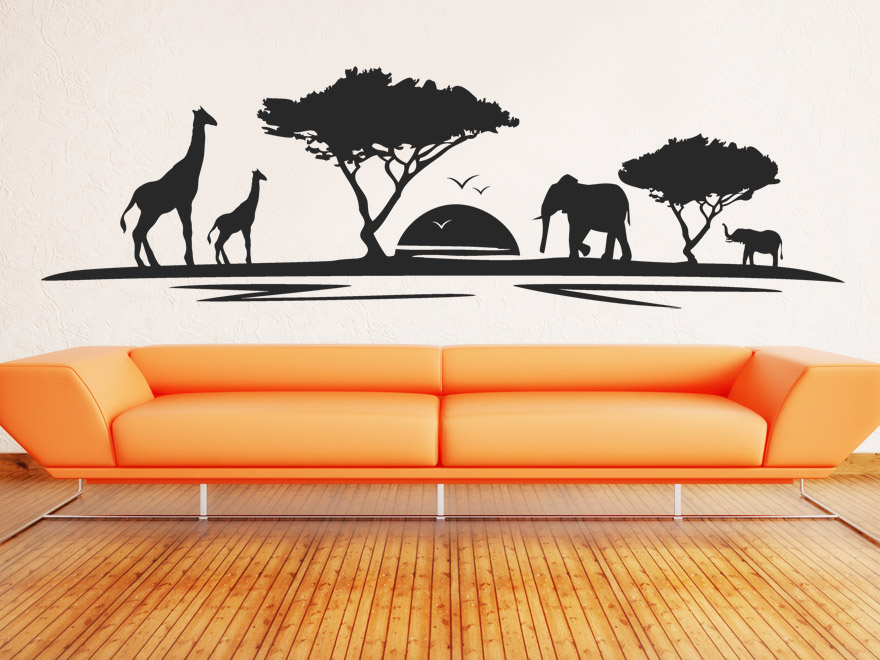 Wandtattoo Afrika, Elefant, Giraffe