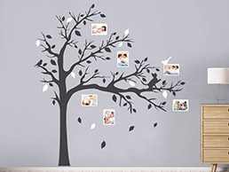 Wandtattoo Fotobaum mit Katze und Vogel