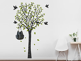 Wandtattoo Garderobe Baum mit Vögeln